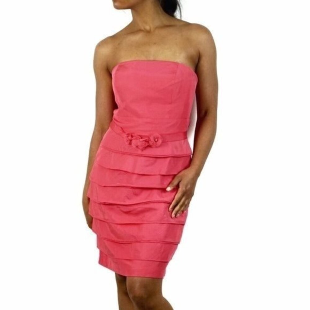 GLINT Strapless Rosette Belt Tiered Cocktail Dress